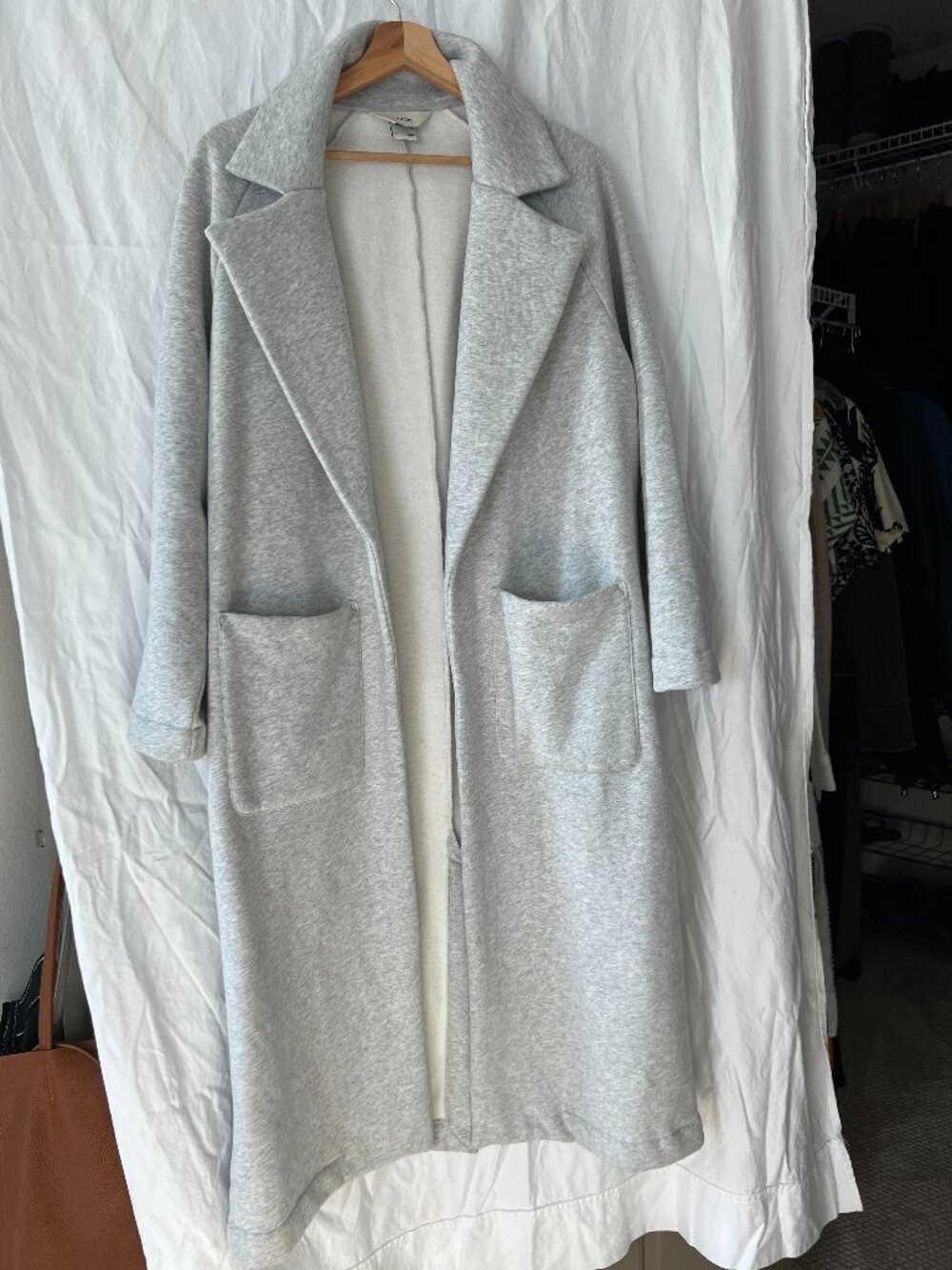 Vuori Heather Light Gray Open-Front Trench Coat